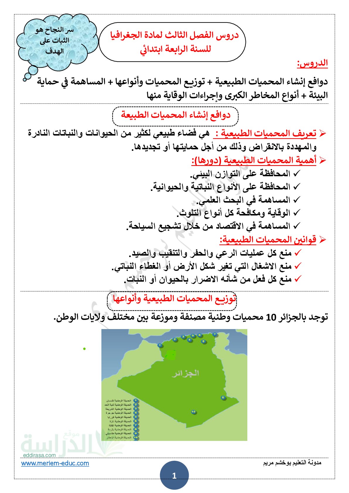 دروس الفصل الثالث في مادة الجغرافيا سنة 4 ابتدائي