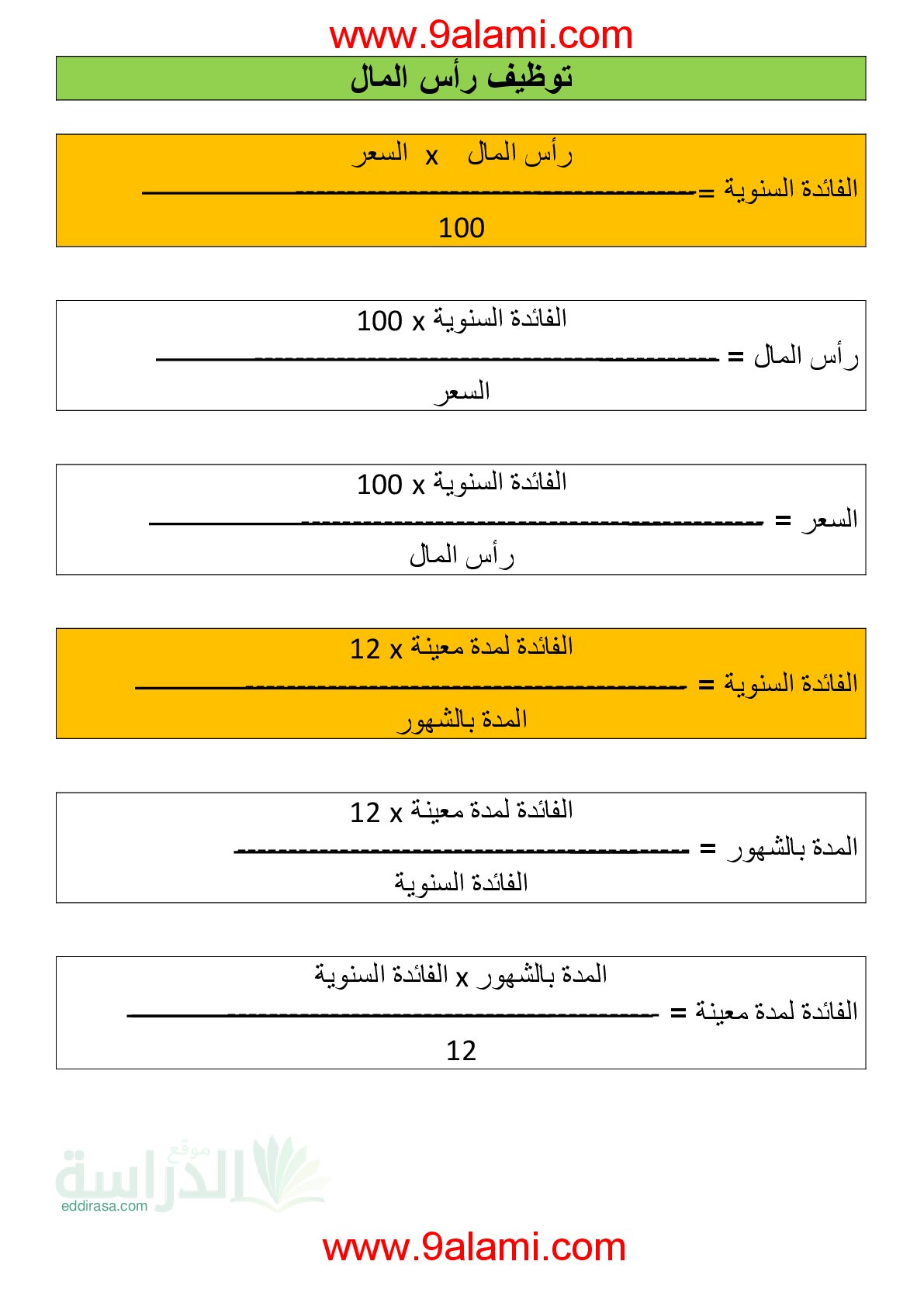 قواعد الرياضيات سنة 4 ابتدائي