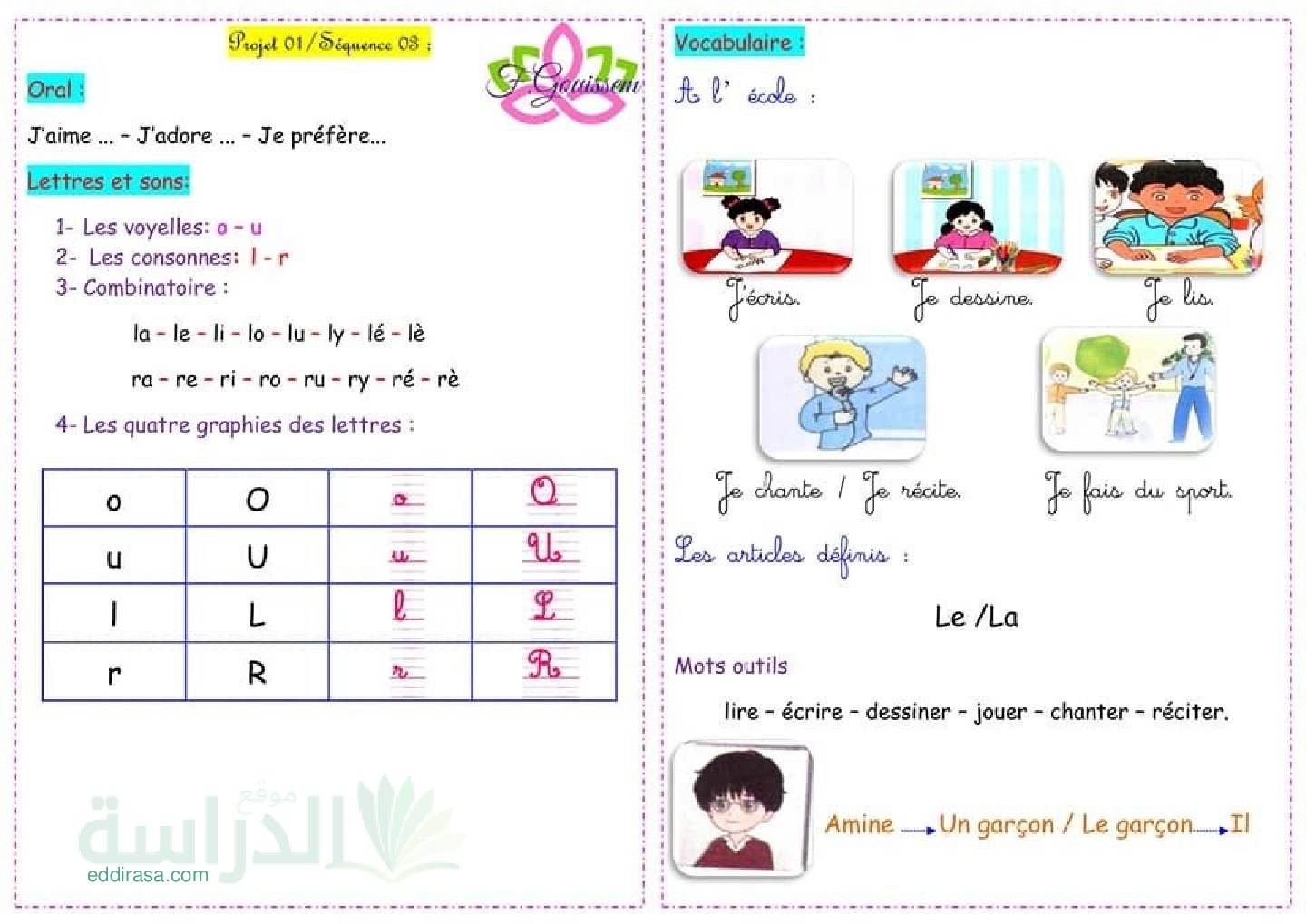 قواعد اللغة الفرنسية سنة 3 ابتدائي Projet 01 Séquence 03