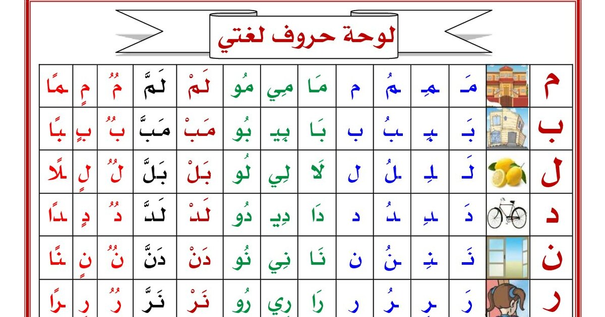 لوحة حروف لغتي للطباعة
