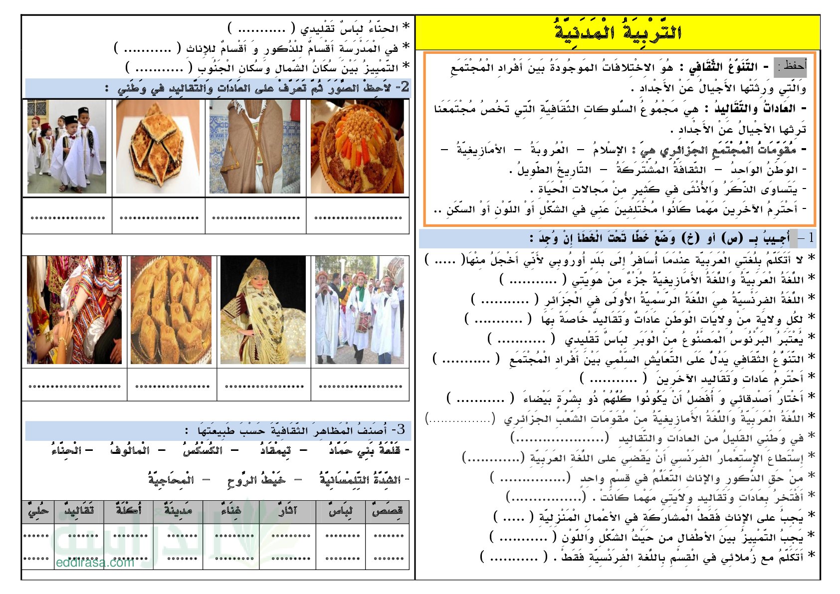 مراجعة دروس التربية المدنية سنة 3 ابتدائي