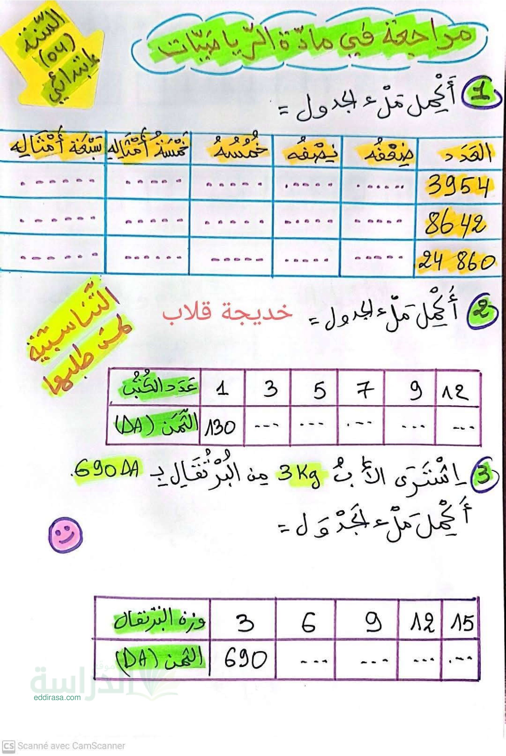 مراجعة شاملة في الرياضيات سنة 4 ابتدائي