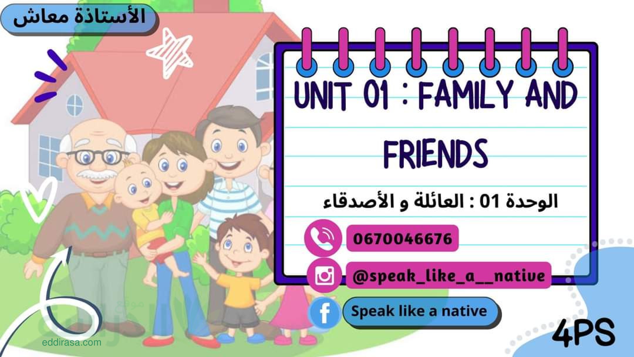ملخص الوحدة 1 في الانجليزية سنة 4 ابتدائي