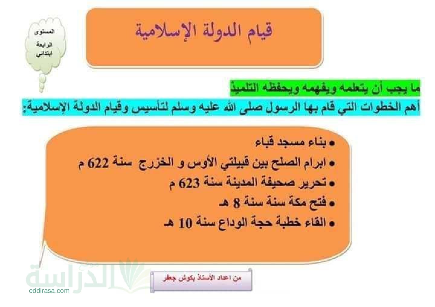 ملخص دروس مادة التاريخ للفصل الثاني سنة 4 ابتدائي