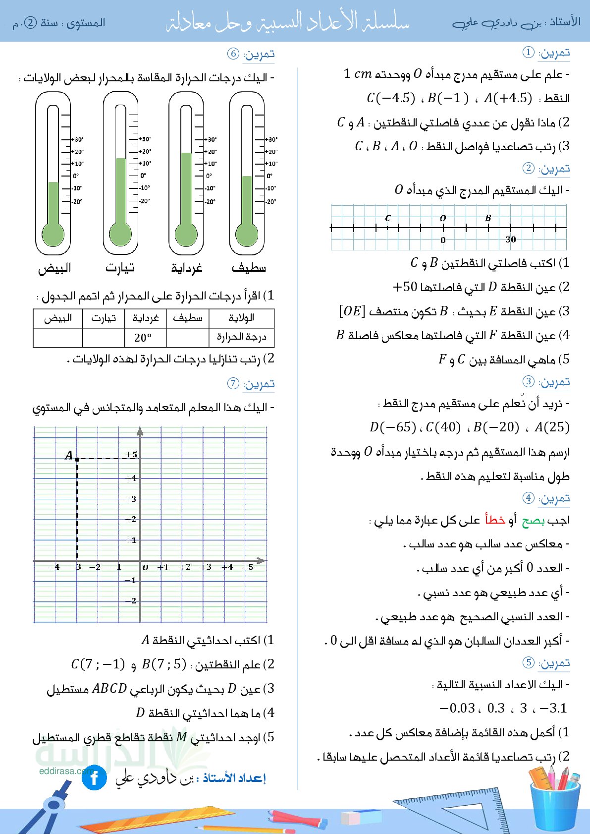 السلسلة الشاملة لمقطع الاعداد النسبية وحل معادلة سنة 2 متوسط مع التصحيح