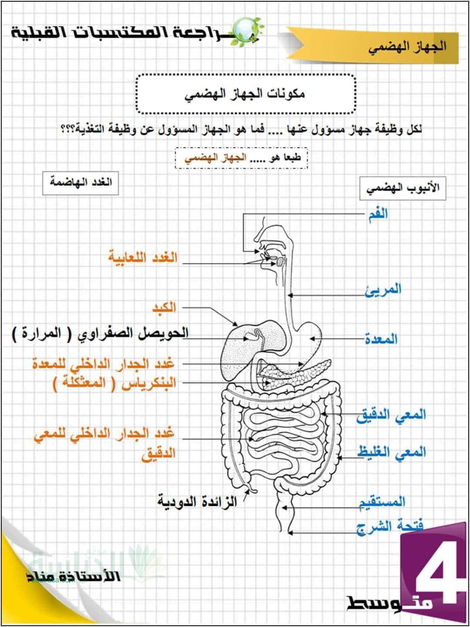 المراجعة الشاملة للمكتسبات القبلية في العلوم الطبيعية - سنة 4 متوسط