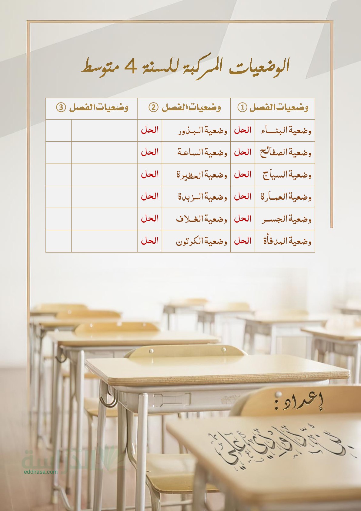 الوضعيات المركبة الشاملة مع الحل المفصل في الرياضيات - سنة 4 متوسط