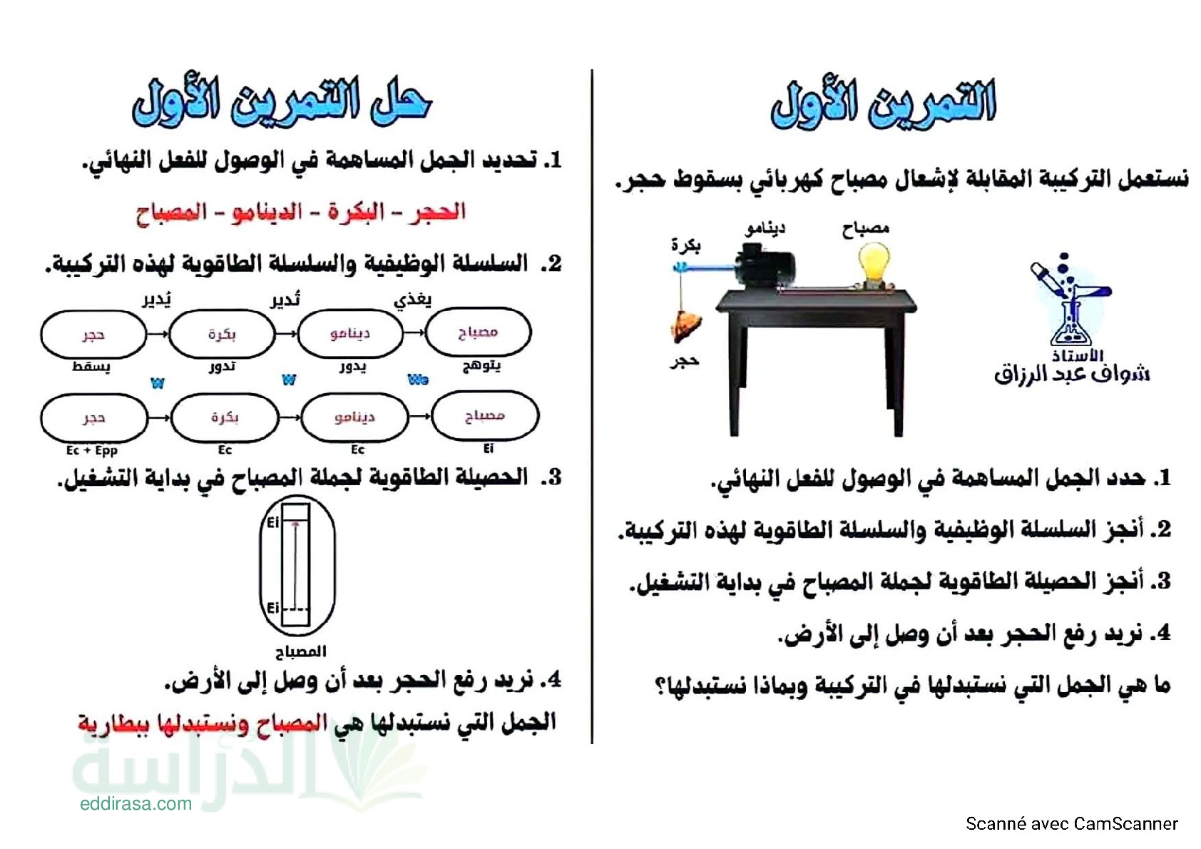 تمارين الظواهر الميكانيكية مع الحل سنة 3 متوسط
