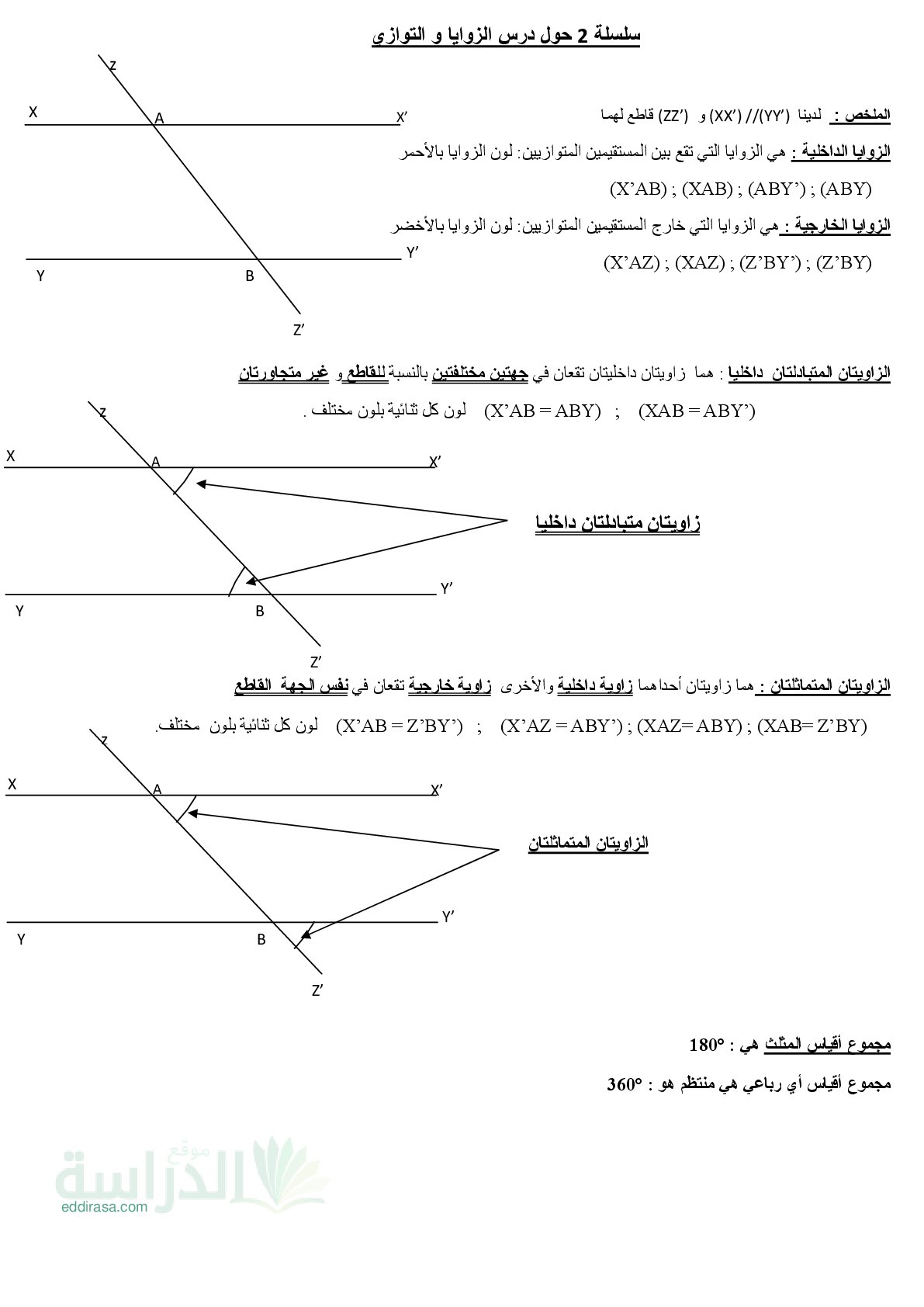 تمارين حول درس الزوايا والتوازي سنة 2 متوسط