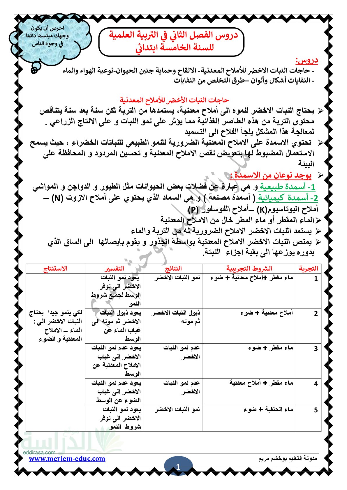 دروس الفصل الثاني في مادة التربية العلمية - سنة 5 ابتدائي