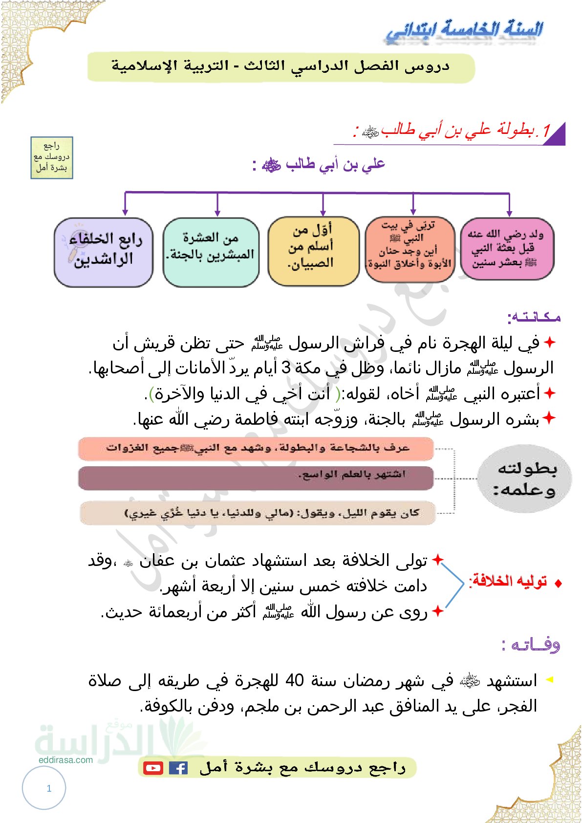 دروس الفصل الدراسي الثالث في التربية الإسلامية - سنة 5 ابتدائي