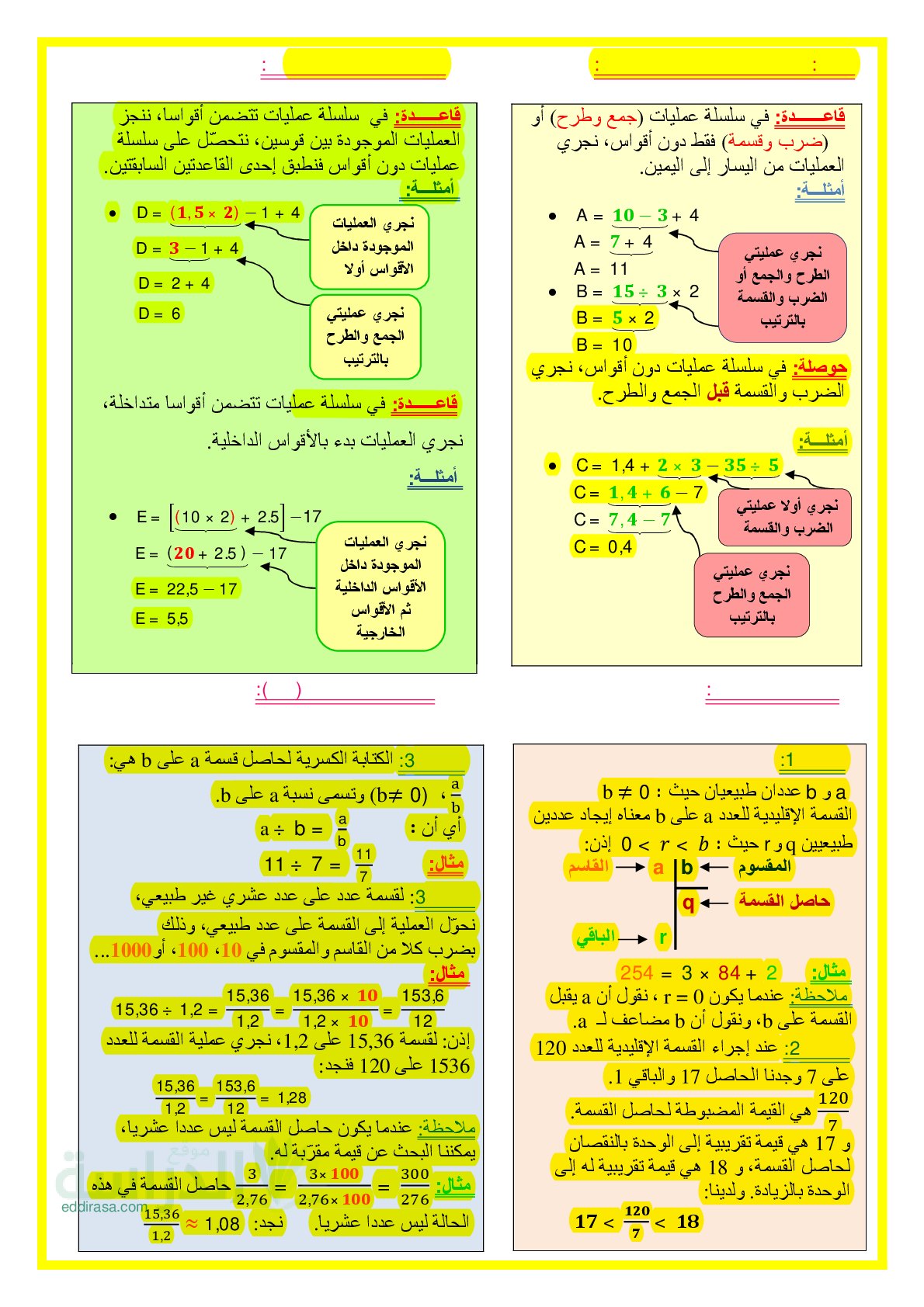 مفكرة الرياضيات للفصل الاول سنة 2 متوسط
