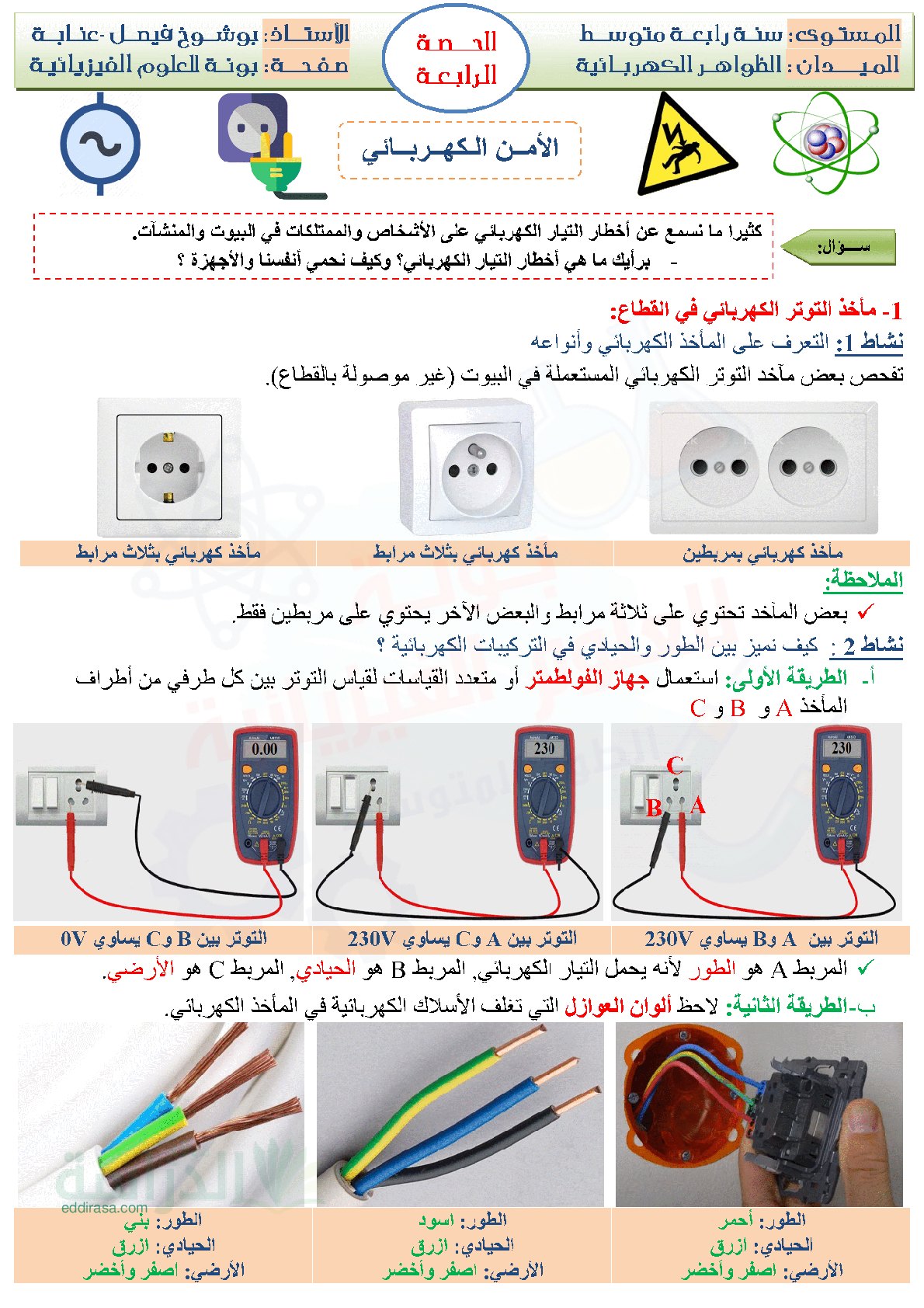 ملخص الأمن الكهربائي - سنة 4 متوسط