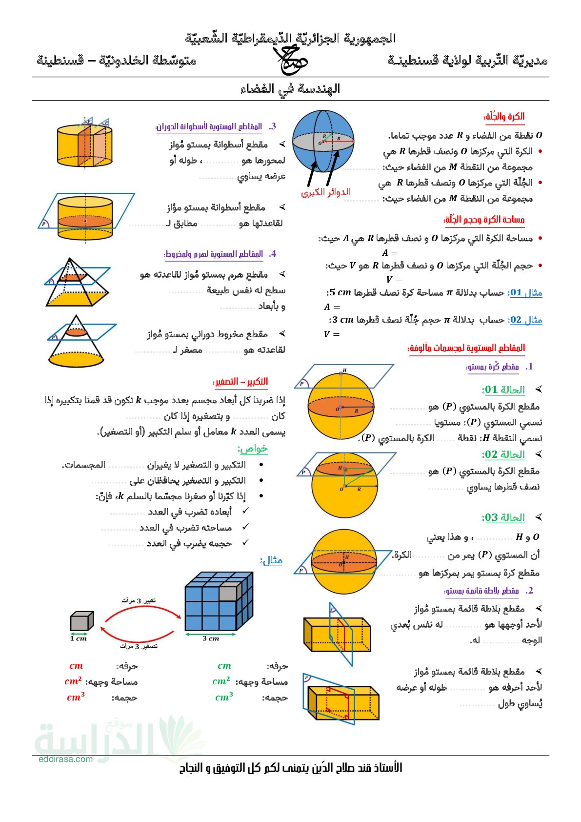 ملخص الهندسة في الفضاء - سنة 4 متوسط