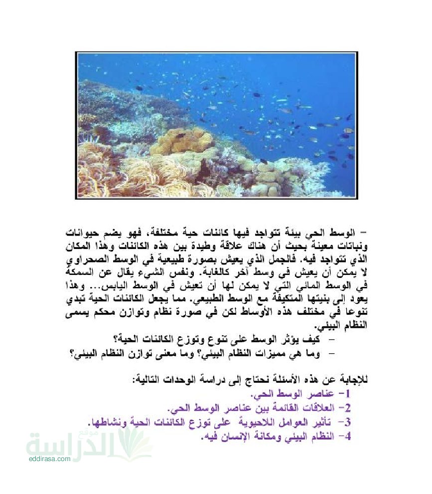 ملخص درس الوسط الحي في العلوم الطبيعية سنة 2 متوسط