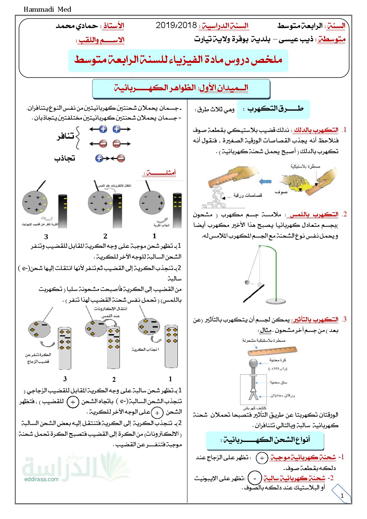 ملخص دروس العلوم الفيزيائية - سنة 4 متوسط