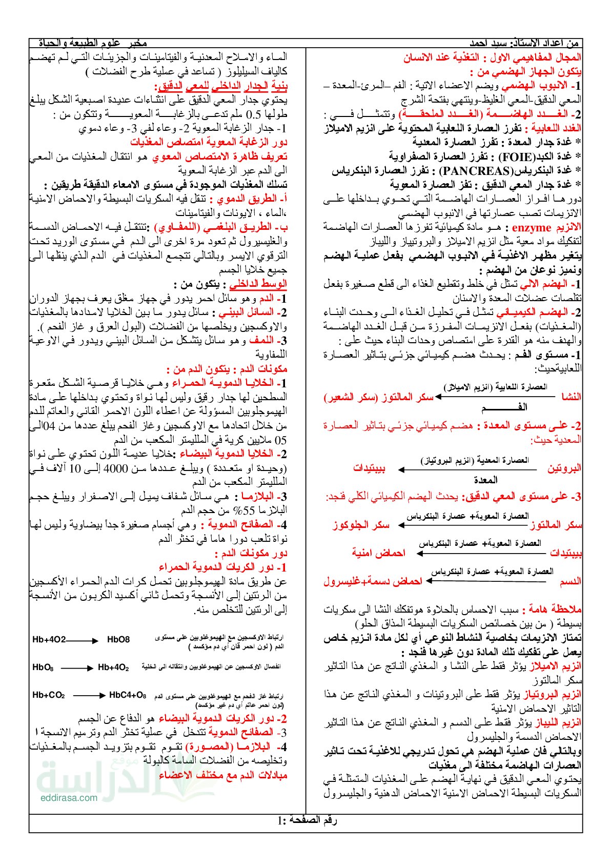 ملخص شامل لجميع دروس العلوم الطبيعية - سنة 4 متوسط