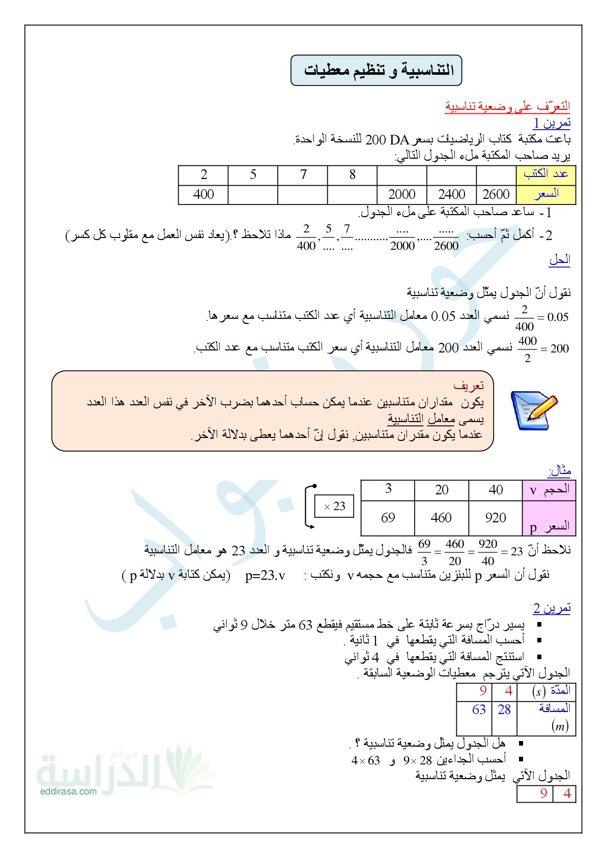 ملخص شامل لدروس الرياضيات مع تمارين تطبيقية سنة 2 متوسط