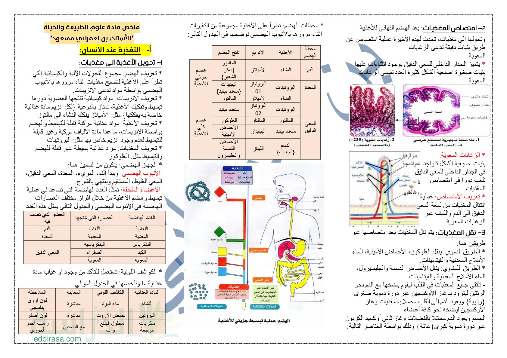 ملخص مادة علوم الطبيعة والحساة - سنة 4 متوسط