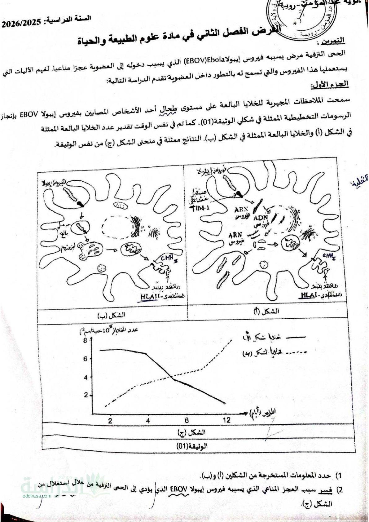 فرض في العلوم الطبيعية الفصل الثاني السنة الثالثة ثانوي علوم تجريبية رقم 18 مع التصحيح