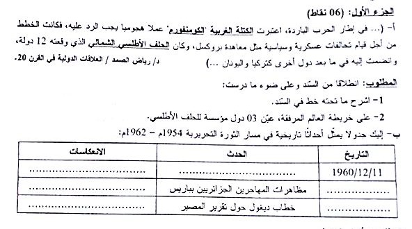 بكالوريا 2015 – اختبار التاريخ و الجغرافيا شعبة تسيير و اقتصاد