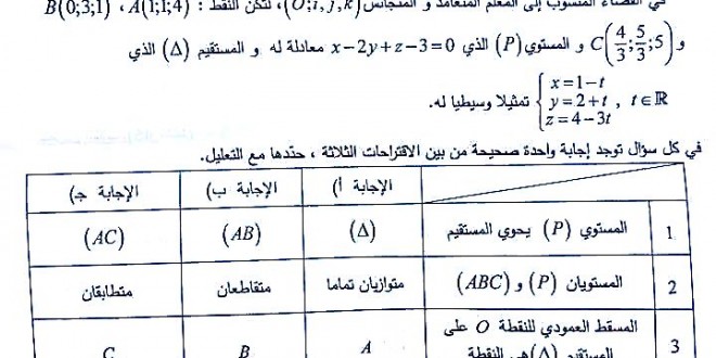 بكالوريا 2016 – اختبار الرياضيات شعبة تقني رياضي