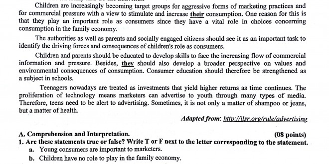 بكالوريا 2016 الإستثنائية – اختبار اللغة الإنجليزية شعب علمية