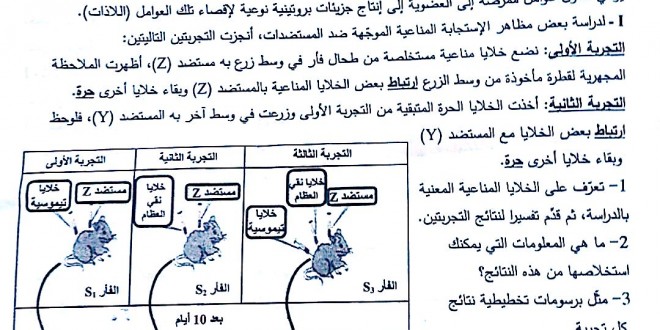 بكالوريا 2016 الجزئية – اختبار العلوم الطبيعية شعبة علوم تجريبية