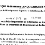 Arrêté 547 fixant les modalités d'organisation de la formation du 3éme cycle