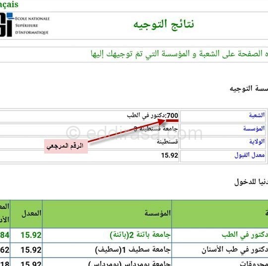 الرقم المرجعي للتخصص