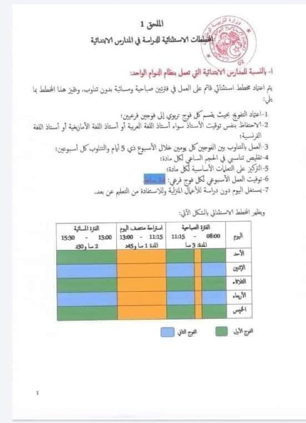 مخطط التمدرس الاستثنائي بالأفواج بسبب وباء كورونا