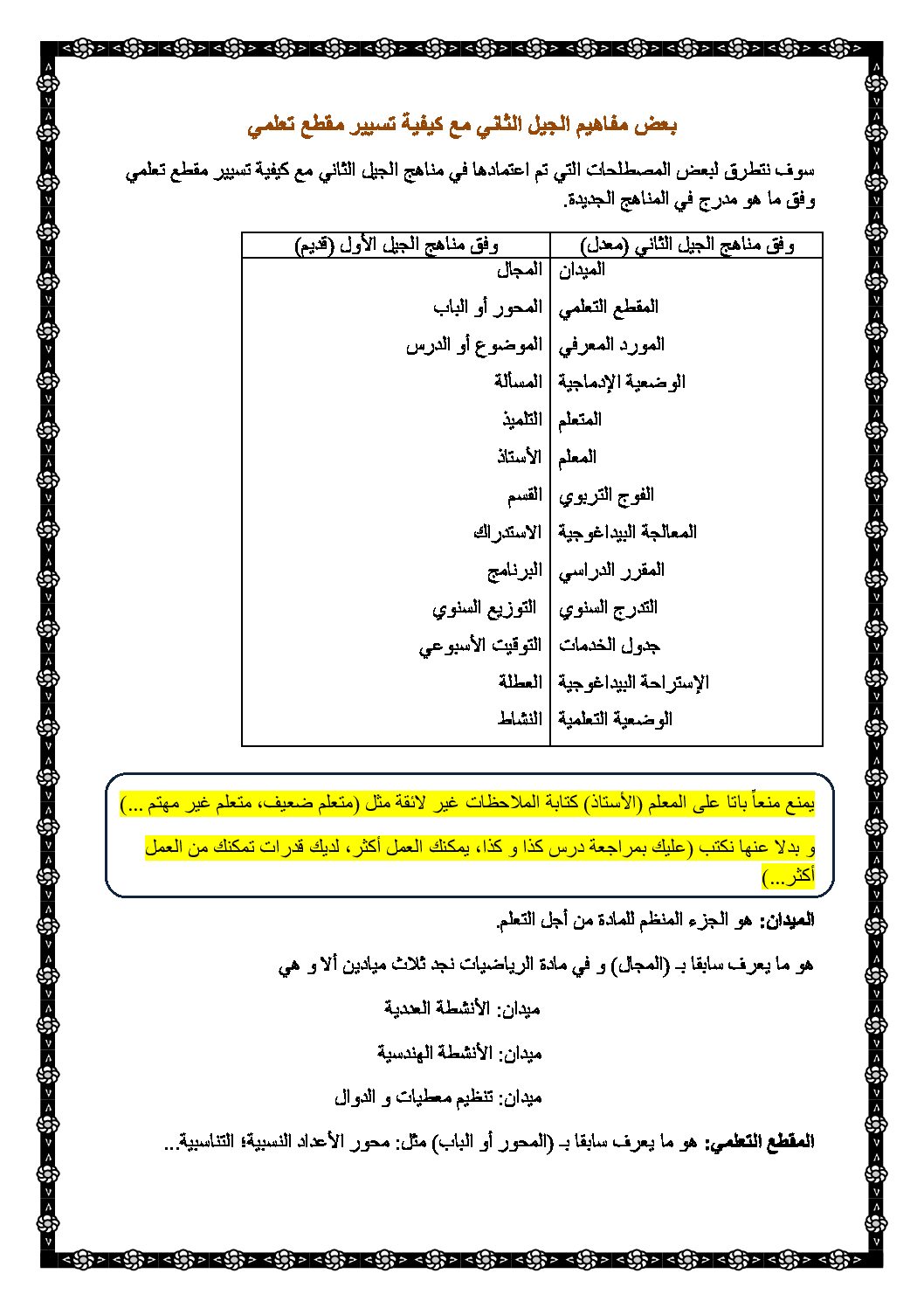بعض مفاهيم الجيل الثاني للأساتذة
