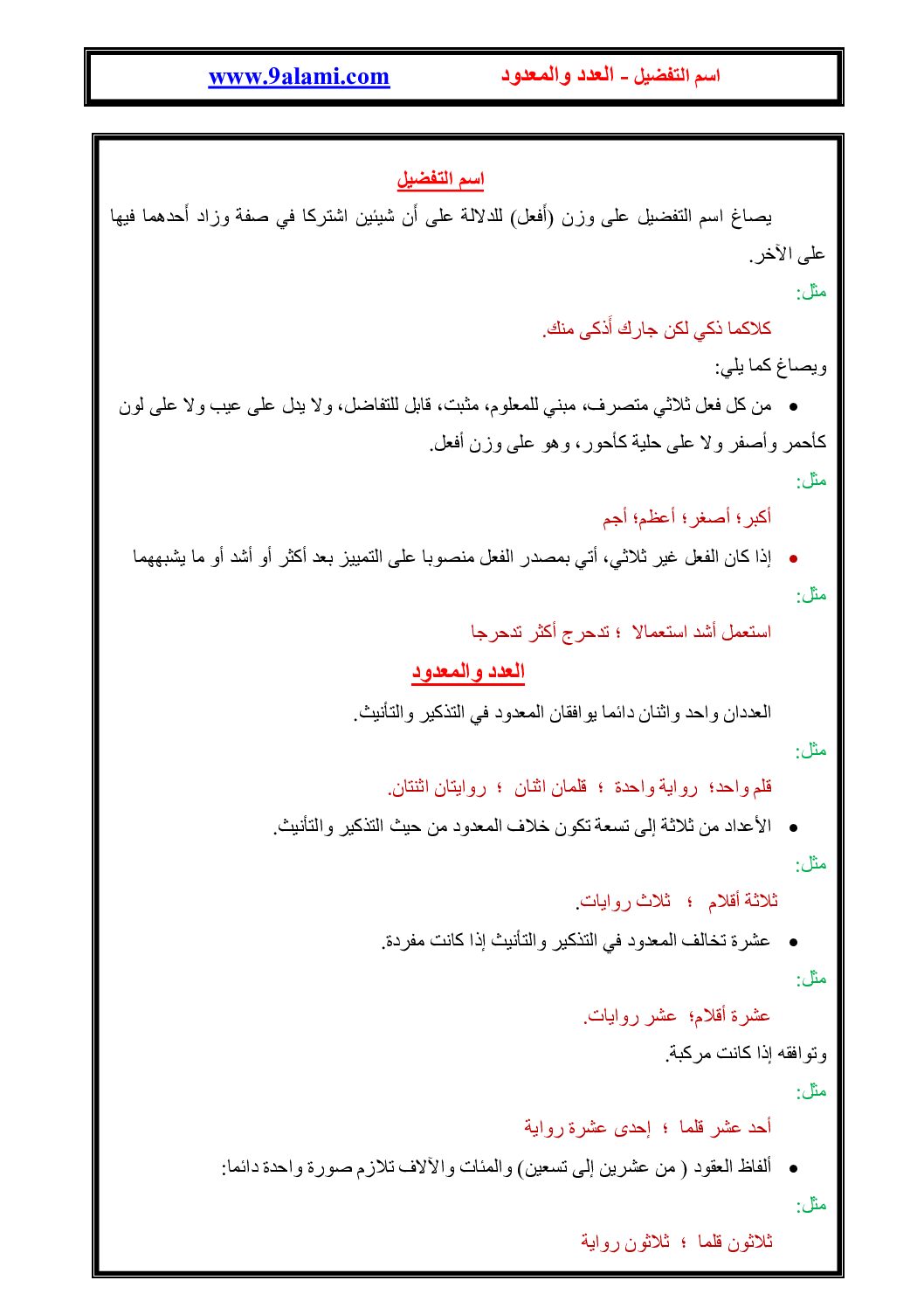 اسم التفضيل – العدد والمعدود- دروس لغة عربية