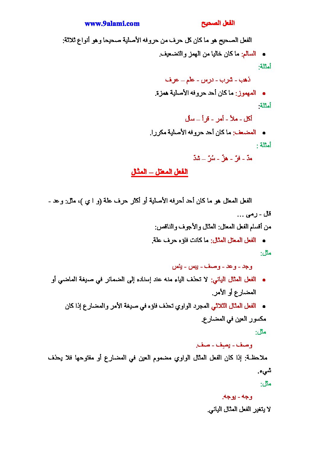الفعل الصحيح و الفعل المعتل - دروس لغة عربية