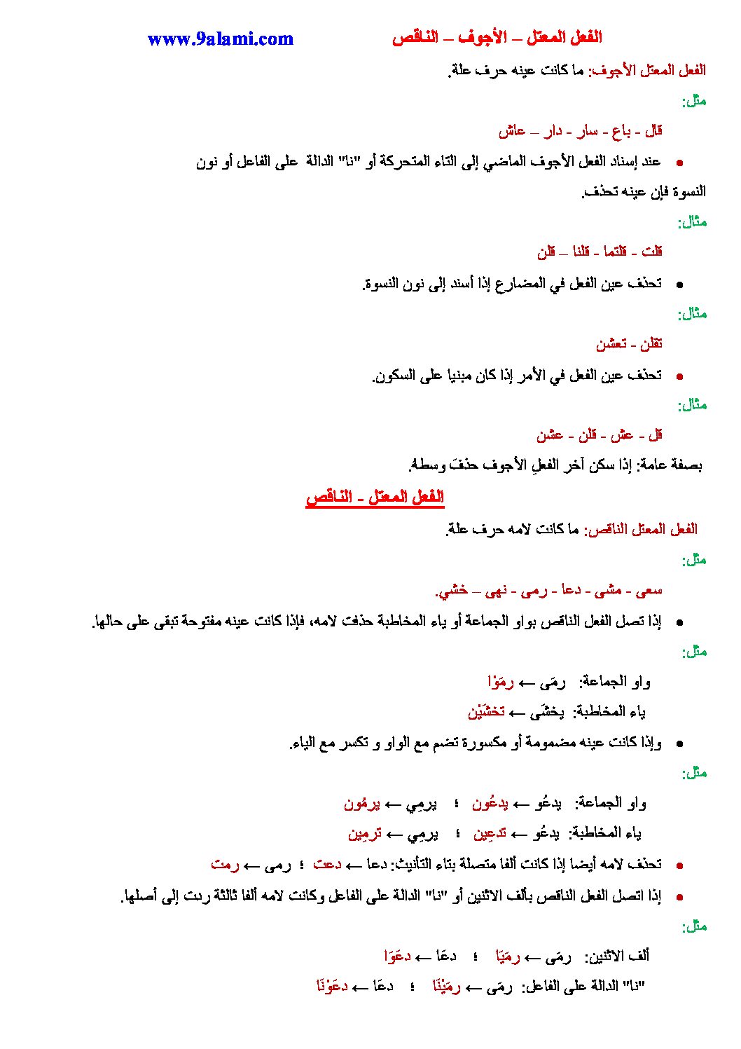 الفعل المعتل و الأجوف والناقص - دروس لغة عربية
