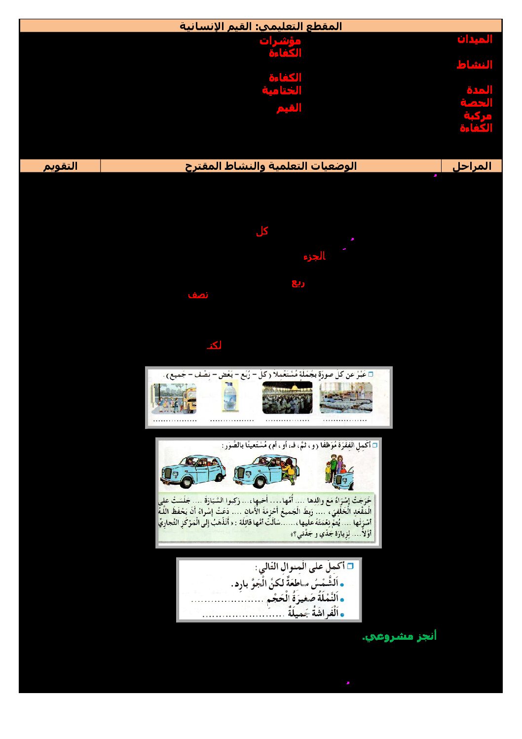 مذكرات الأسبوع 04 - الأسبوع 4 للمقطع 1 جميع المواد - السنة الثالثة ابتدائي