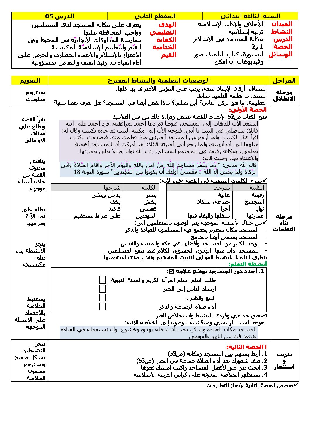 مذكرات الأسبوع 17 - الأسبوع 1 للمقطع 5 جميع المواد - السنة الثالثة ابتدائي
