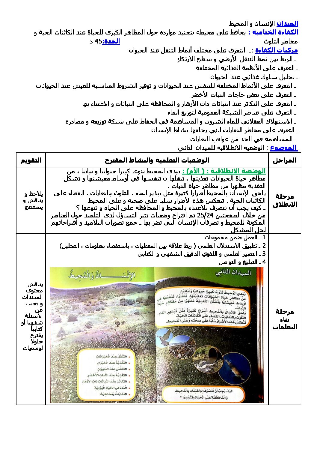مذكرات ميدان الإنسان والمحيط تربية علمية - السنة الثالثة ابتدائي