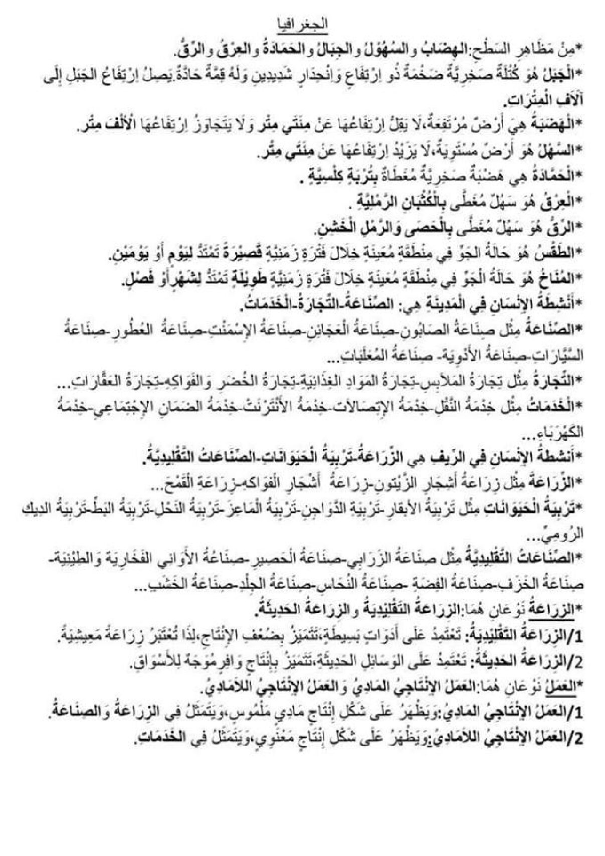 ملخص دروس الجغرافيا سنة ثالثة ابتدائي الفصل الأول الجيل الثاني