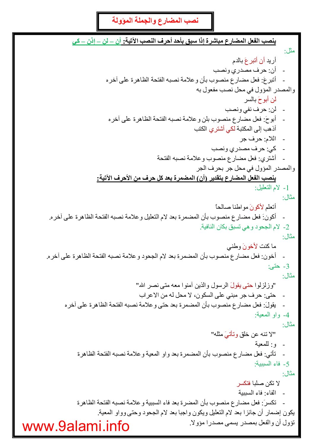 نصب المضارع والجملة المؤولة - دروس لغة عربية