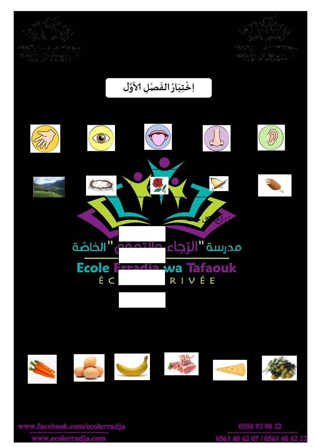 إختبار الفصل الأول في التربية العلمية السنة الأولى ابتدائي رقم 01