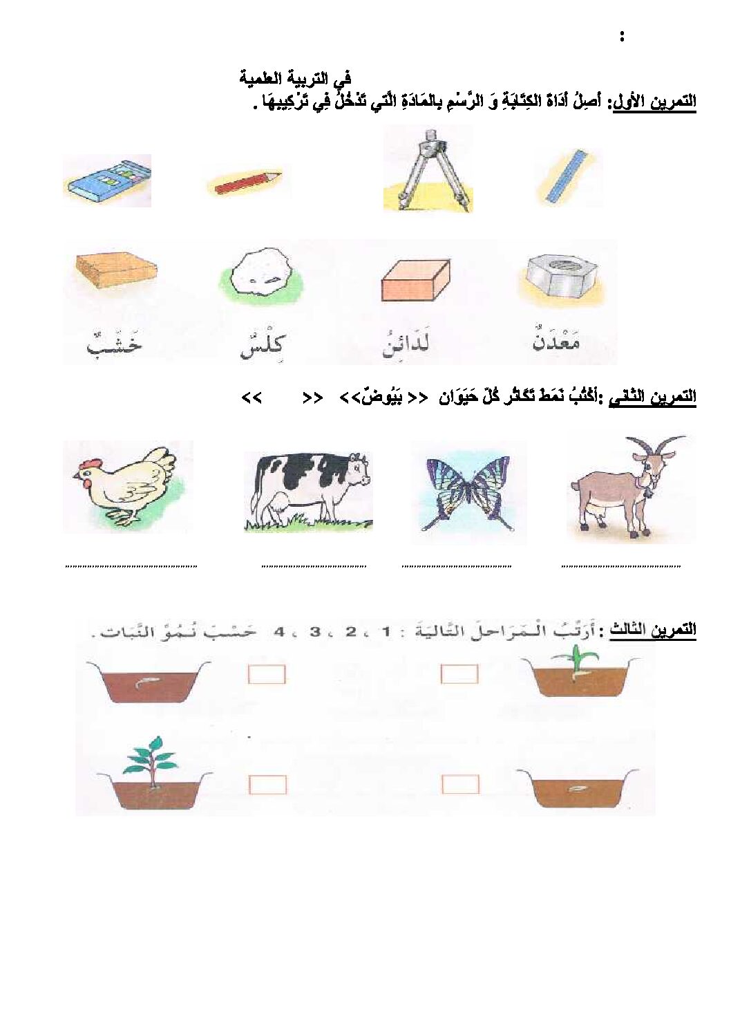 إختبار الفصل الثالث في التربية العلمية السنة الأولى ابتدائي رقم 07