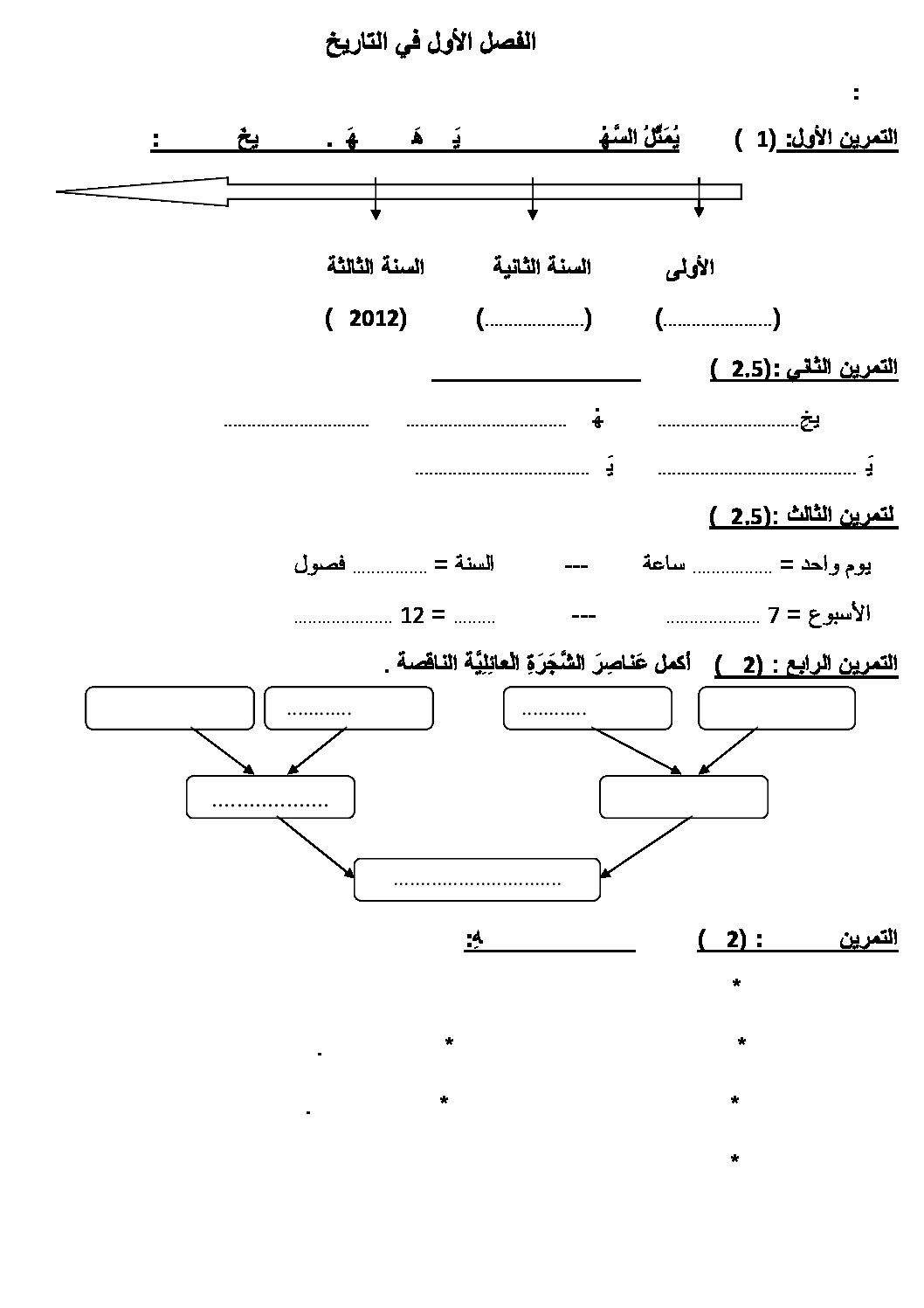 إختبار الفصل الأول في التاريخ والجغرافيا السنة الثالثة ابتدائي رقم 09