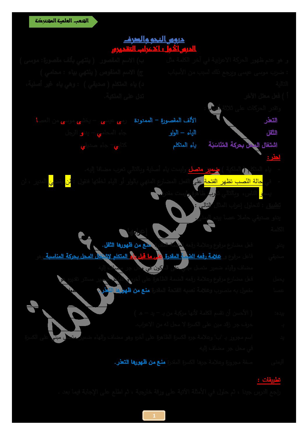 ملخص شامل لدروس اللغة العربية للتحضير للبكالوريا