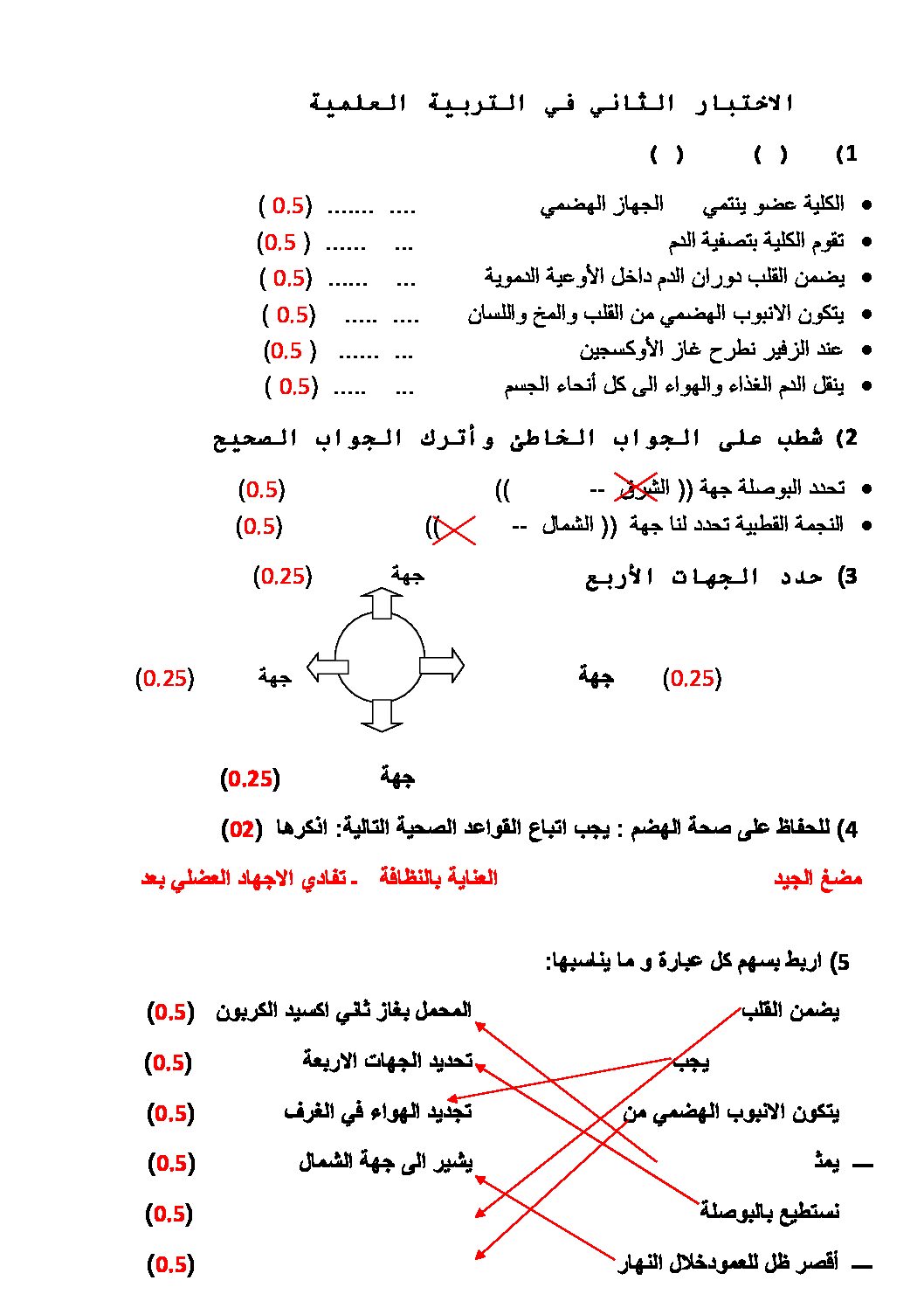 إختبار الفصل الثاني في التربية العلمية السنة الرابعة ابتدائي رقم 04