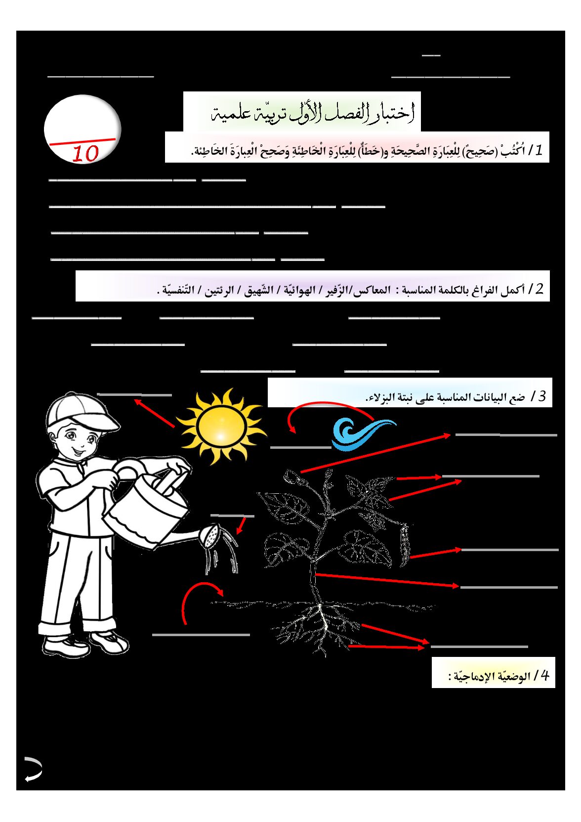 إختبار الفصل الأول في التربية العلمية السنة الرابعة ابتدائي رقم 41