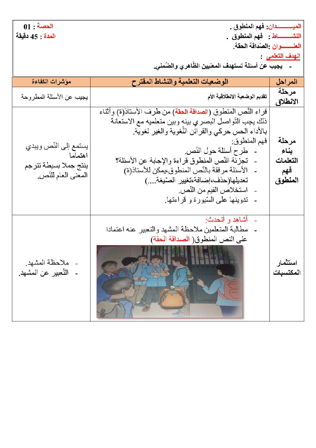 مذكرات السنة 5 ابتدائي ج2 اللغة العربية المقطع 01 الاسبوع 01 رفاق المدرسة