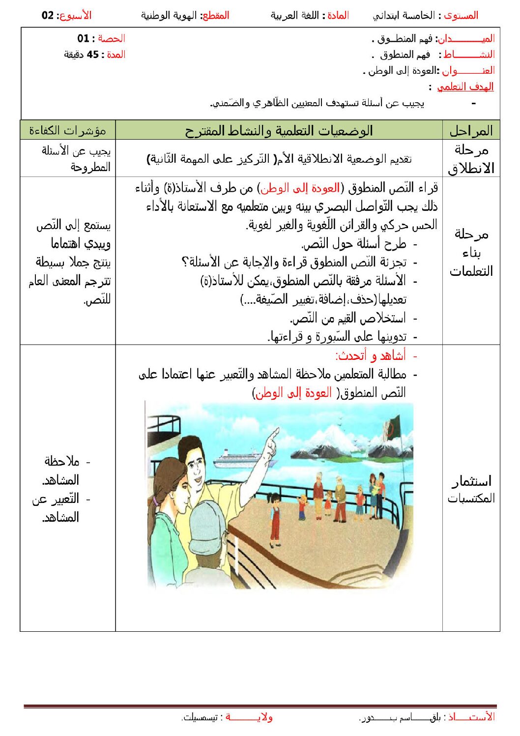 مذكرات السنة 5 ابتدائي ج2 اللغة العربية المقطع 03 الاسبوع 02 كلنا ابناء وطن واحد