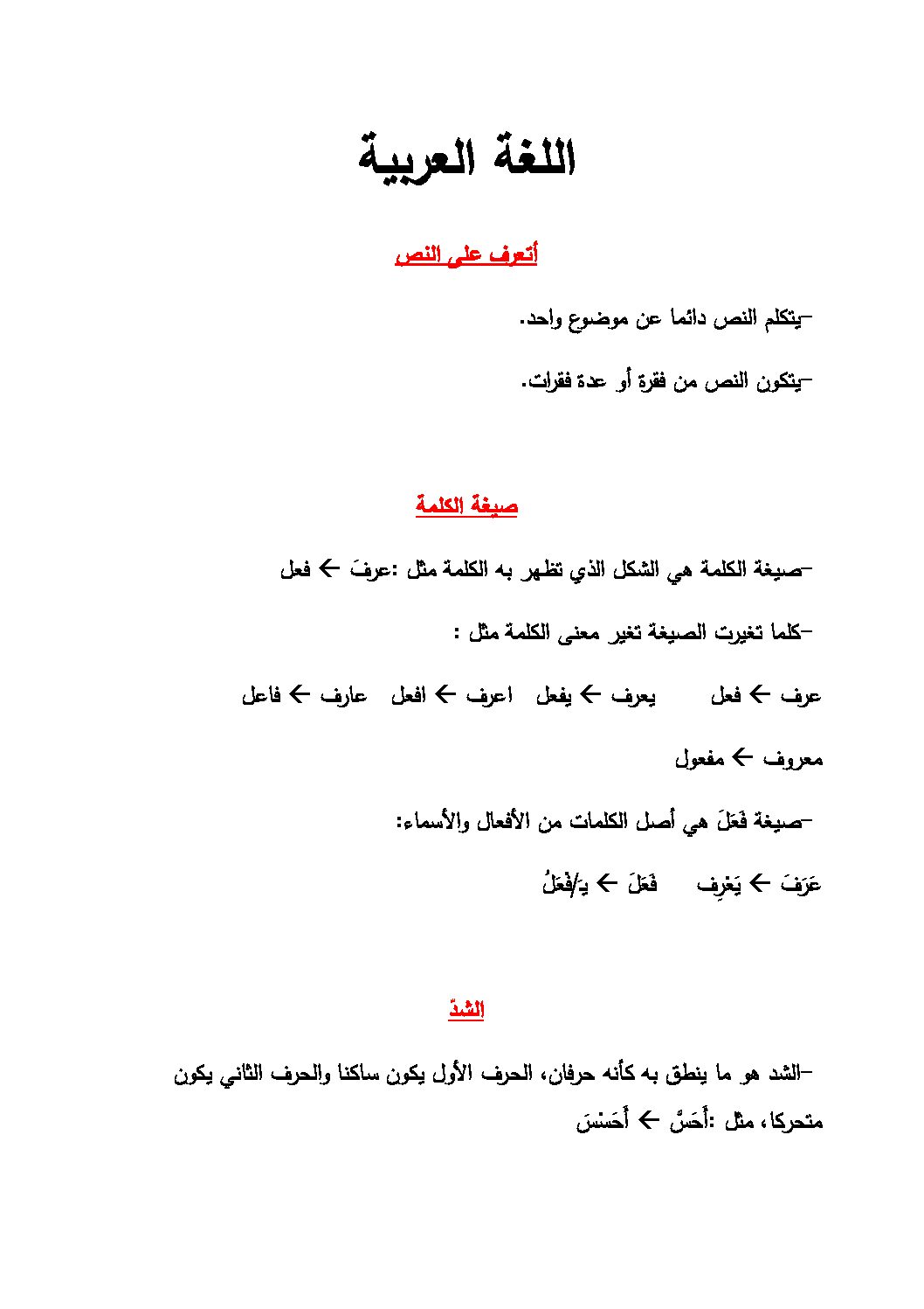 ملخص مختصر لدروس اللغة العربية للسنة الخامسة ابتدائي