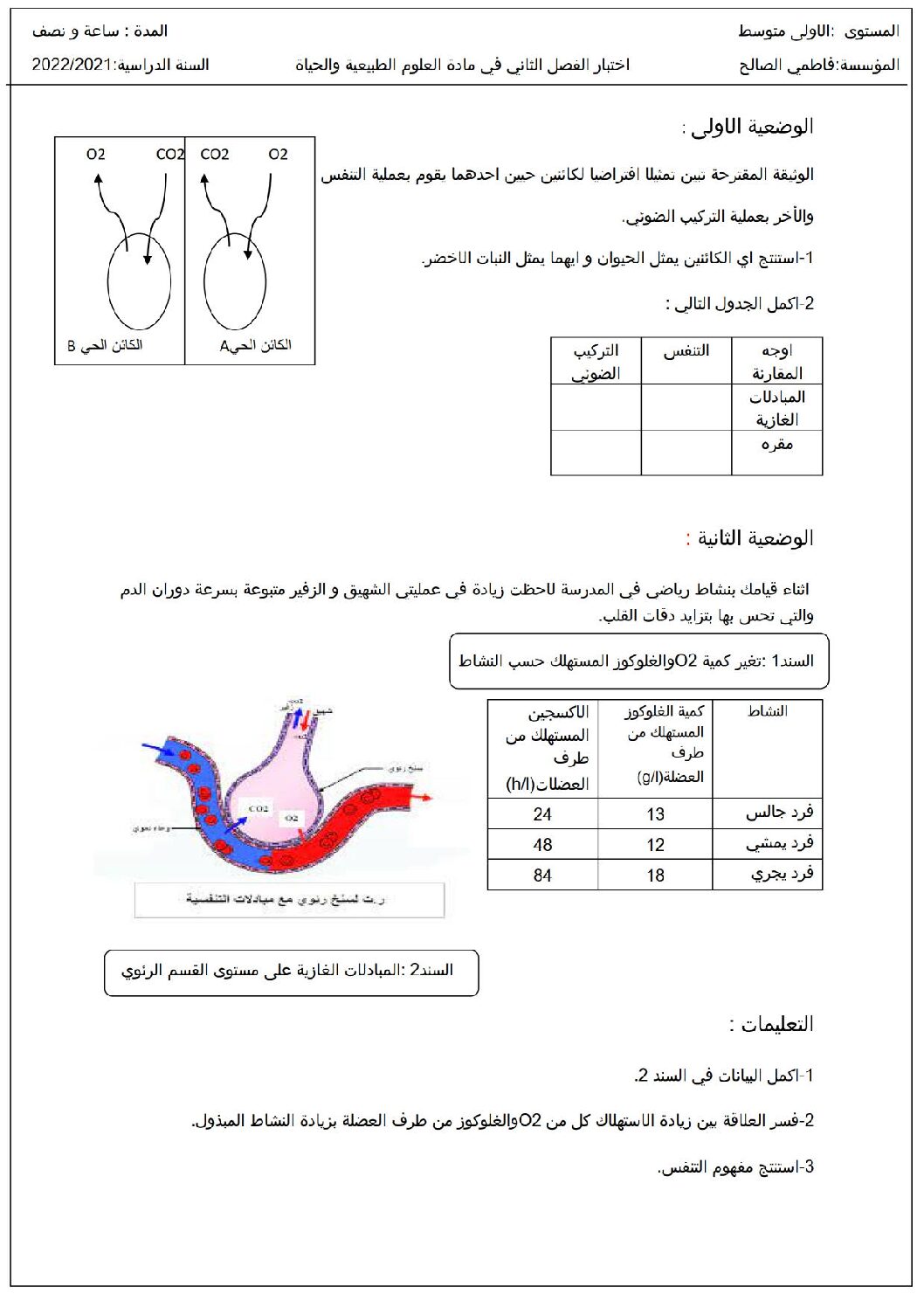 اختبار في العلوم الطبيعية الفصل الثاني السنة الأولى متوسط رقم 35